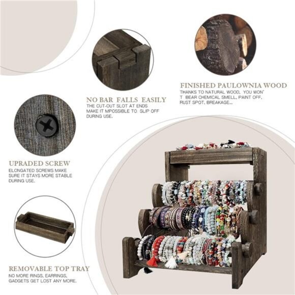 Wooden Bracelet Holder, Bangle Watch Necklace Display Storage Jewelry Holder - Picture 3 of 8